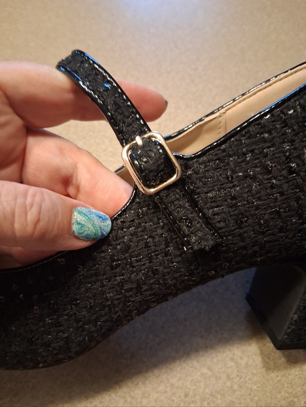 COMFORT BRAND Black Mary Jane Heels with Patent Cap Toe - Picture 11 of 13